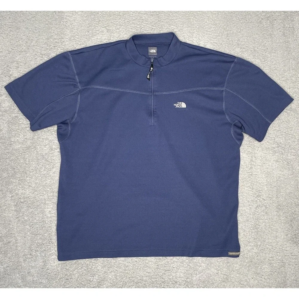 The North Face Shirt Mens XL Blue 1/4 Zip Vapor Wick Short Sleeve Athletic Shirt